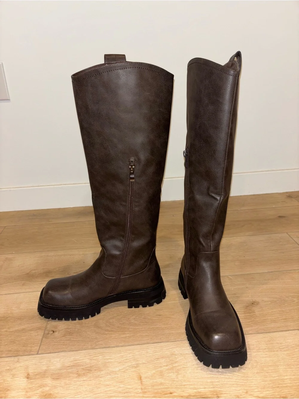 SIMMI London Miles Brown Knee High Tab Detail Boots